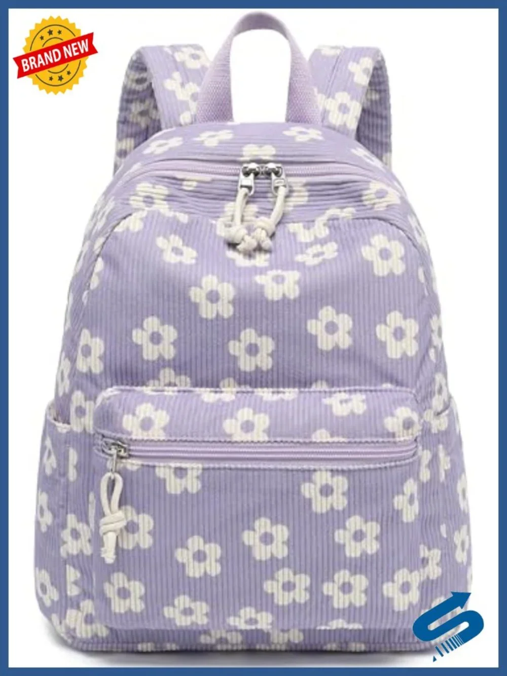 Corduroy Mini Backpack Purse for Women Floral Daypack School Bookbag with